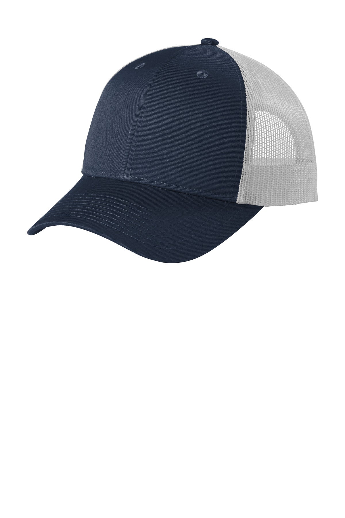 Port Authority Low-Profile Snapback Trucker Cap C402LP - Dress Blue Navy Heather/ Silver Mist - front