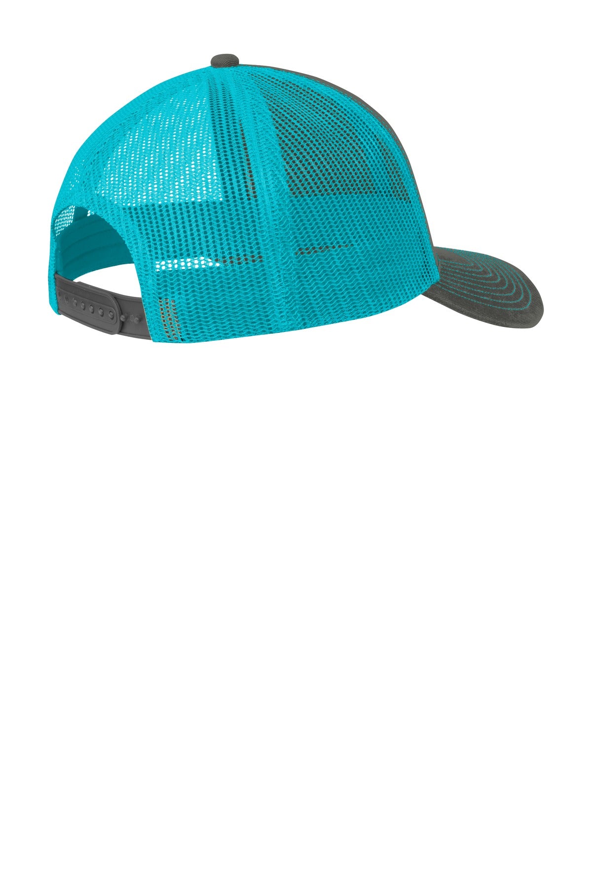 Port Authority Snapback Trucker Cap. C402 - Grey Steel/ Neon Blue - back