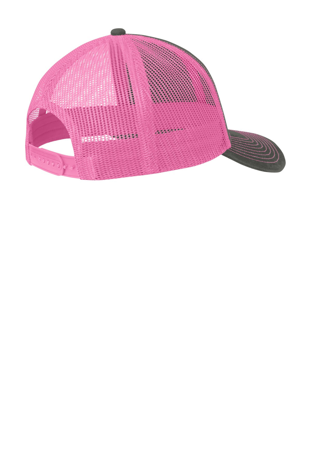 Port Authority Snapback Trucker Cap. C402 - Grey Steel/ Neon Pink - back