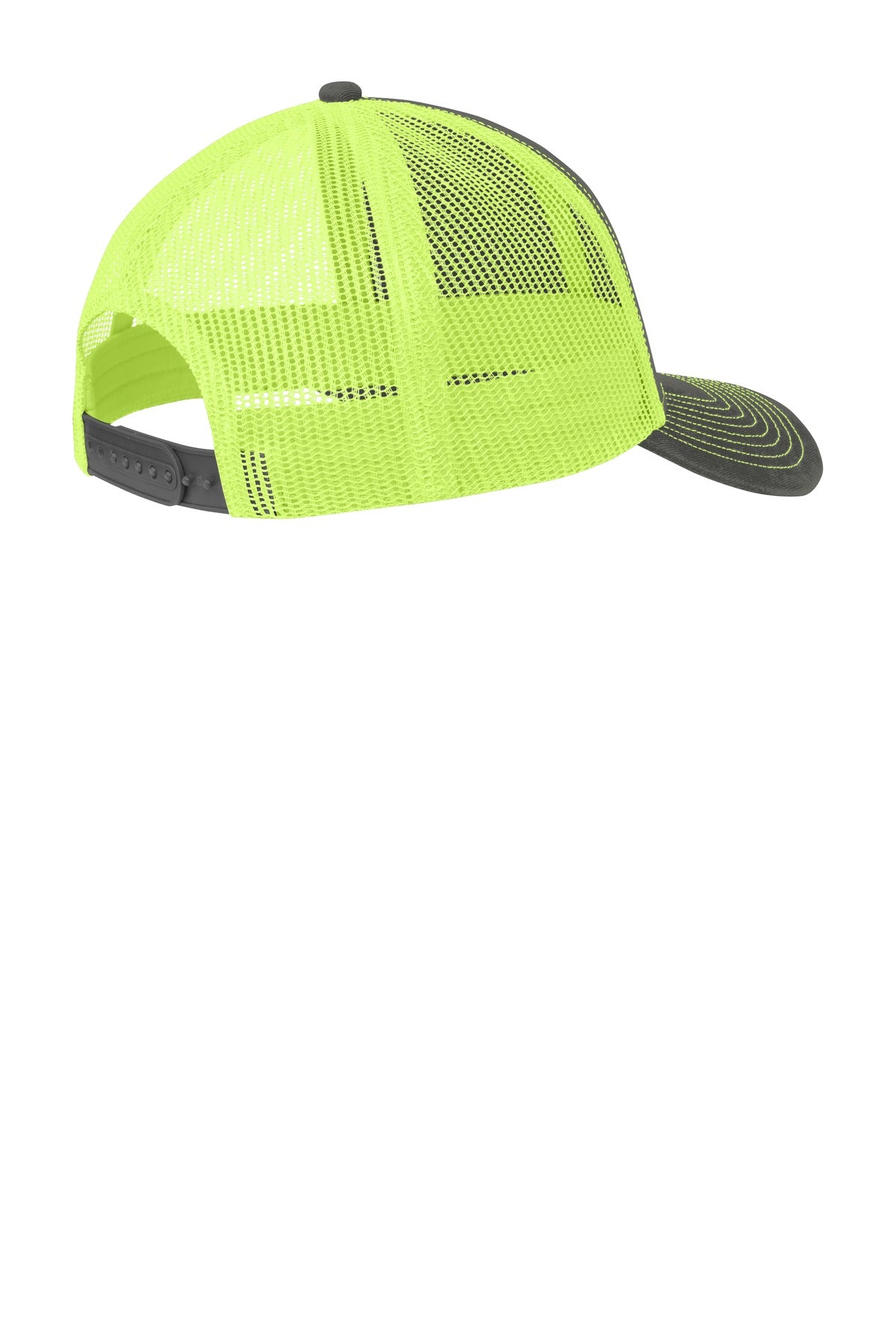 Port Authority Snapback Trucker Cap. C402 - Grey Steel/ Neon Yellow - back