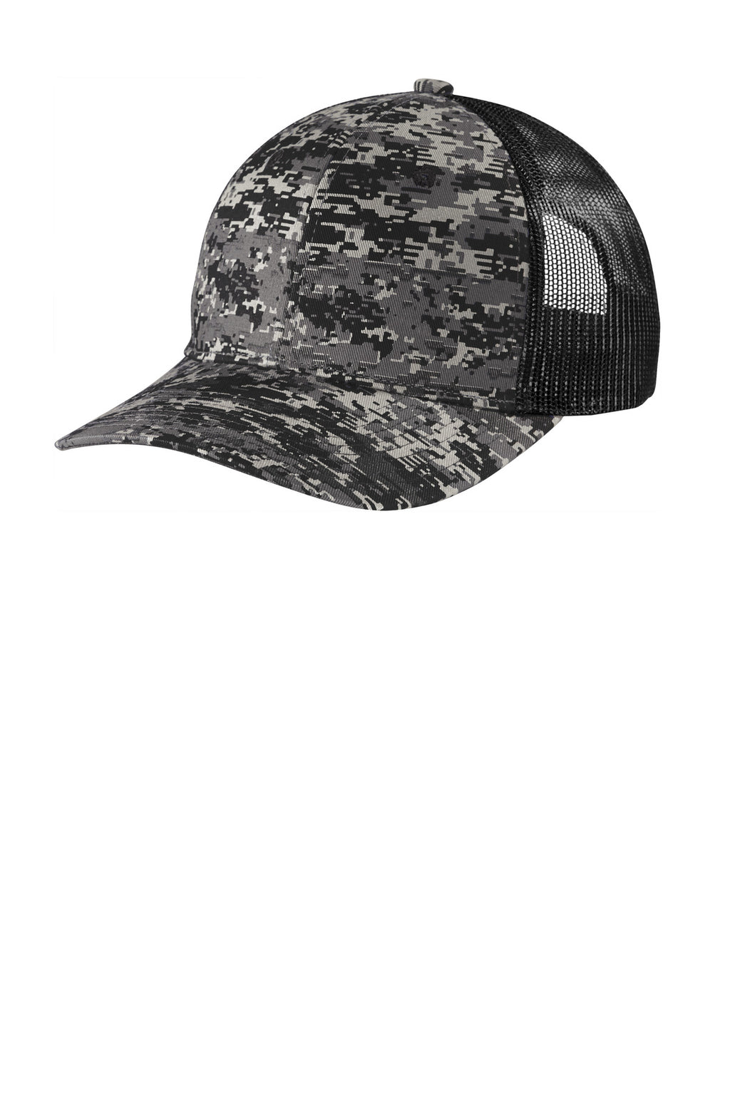Port Authority Digi Camo Snapback Trucker Cap C404 - Black Digi/ Black - front