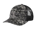 Port Authority Digi Camo Snapback Trucker Cap C404 - Black Digi/ Black - front