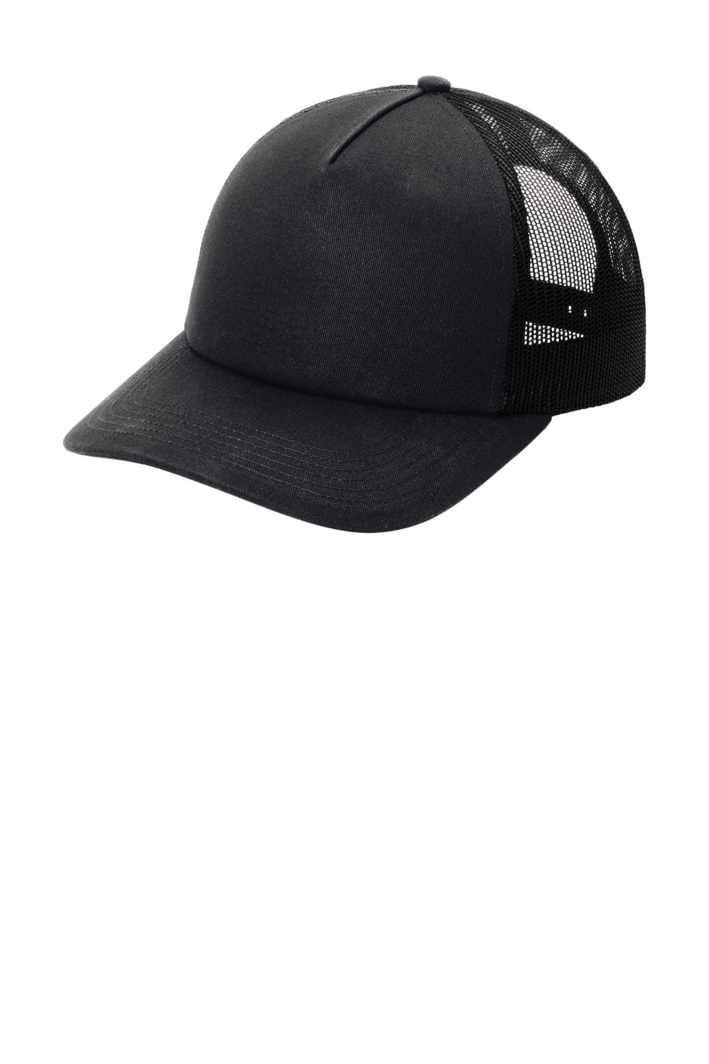 Port Authority Low-Profile Snapback 5-Panel Trucker Cap C405LP - Black/ Black - front
