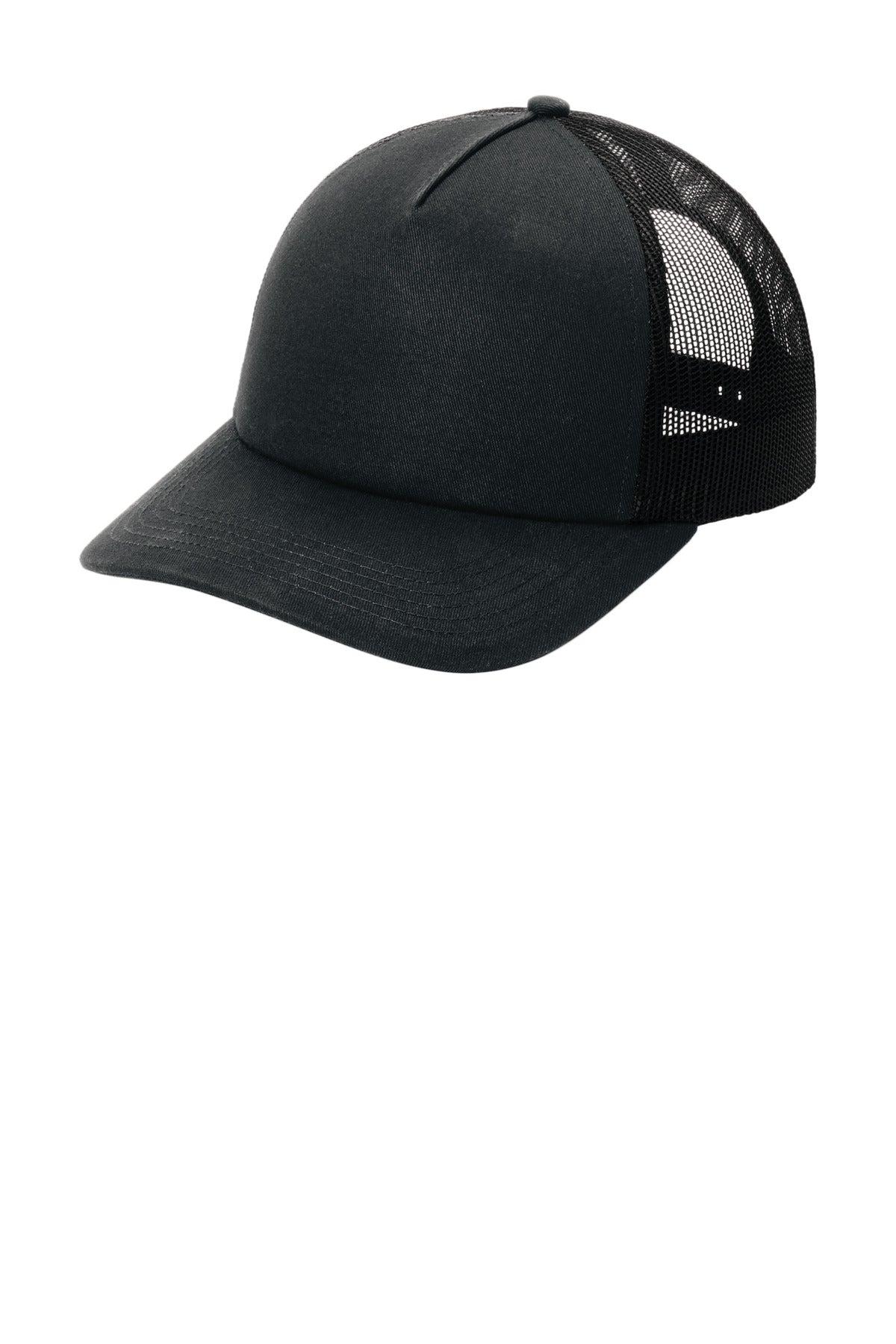 Port Authority Low-Profile Snapback 5-Panel Trucker Cap C405LP - Black/ Black - front