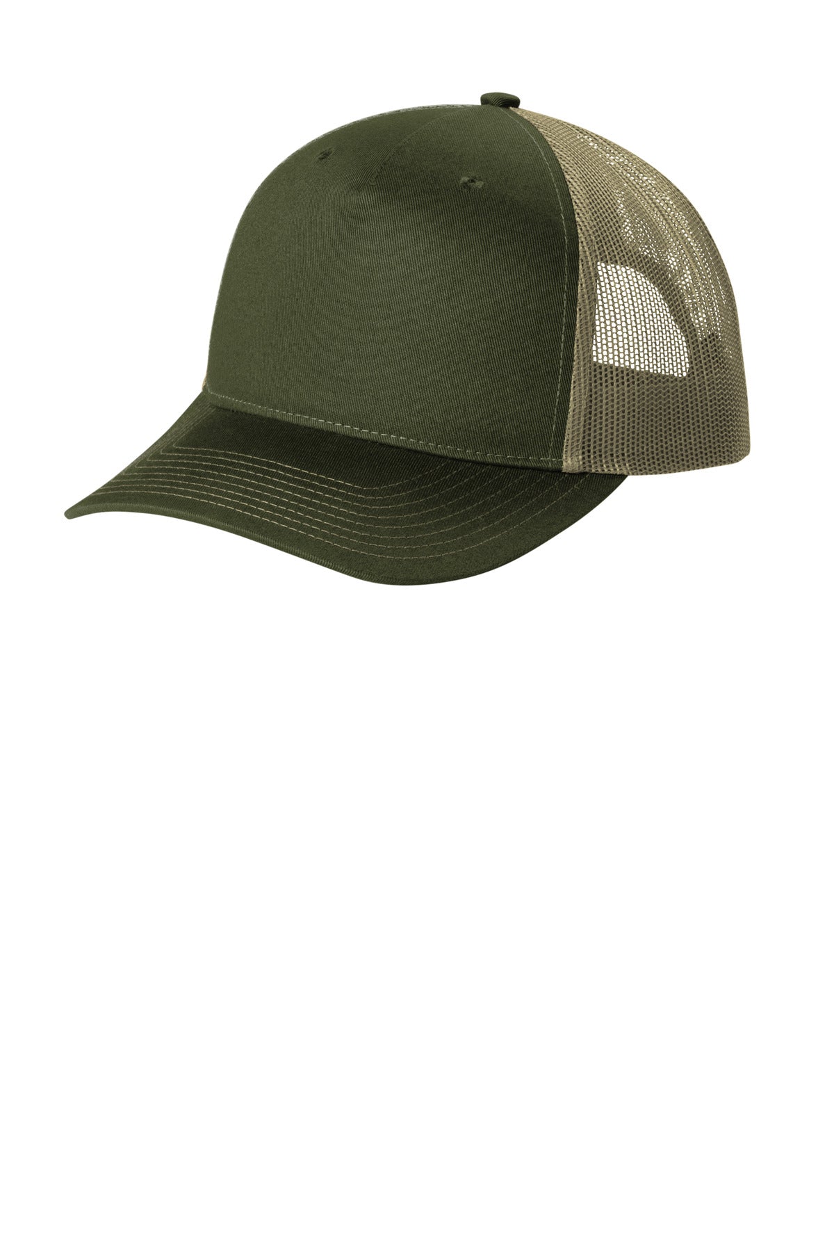 Port Authority Snapback Five-Panel Trucker Cap C405 - Olive Drab Green/ Tan - front
