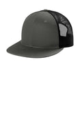 Port Authority Snapback Flat Bill Trucker Cap C407 - Grey Steel/ Black - front