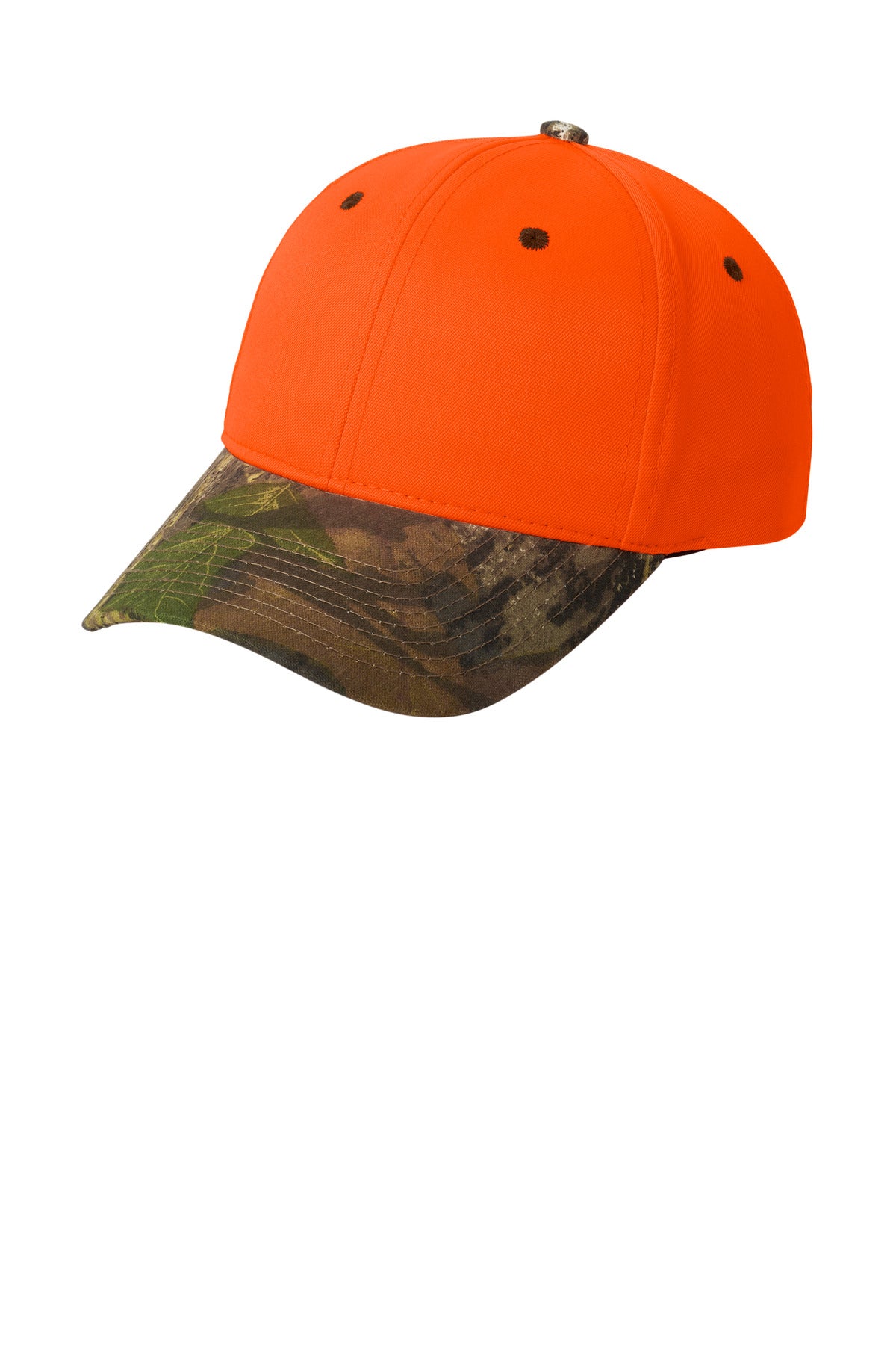 Port Authority Enhanced Visibility Cap with Camo Brim. C804 - Orange Blaze/ Mossy Oak New Break-Up - front