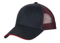 Port Authority Double Mesh Snapback Sandwich Bill Cap. C818 - Black/ Red - front