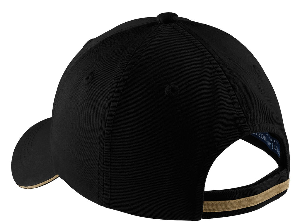 Port Authority Sandwich Bill Cap with Striped Closure. C830 - Black/ Khaki - back