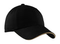 Port Authority Sandwich Bill Cap with Striped Closure. C830 - Black/ Khaki - front