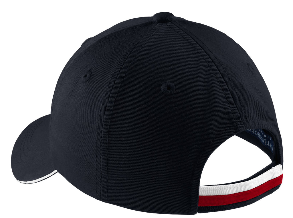 Port Authority Sandwich Bill Cap with Striped Closure. C830 - Classic Navy/ Red/ White - back