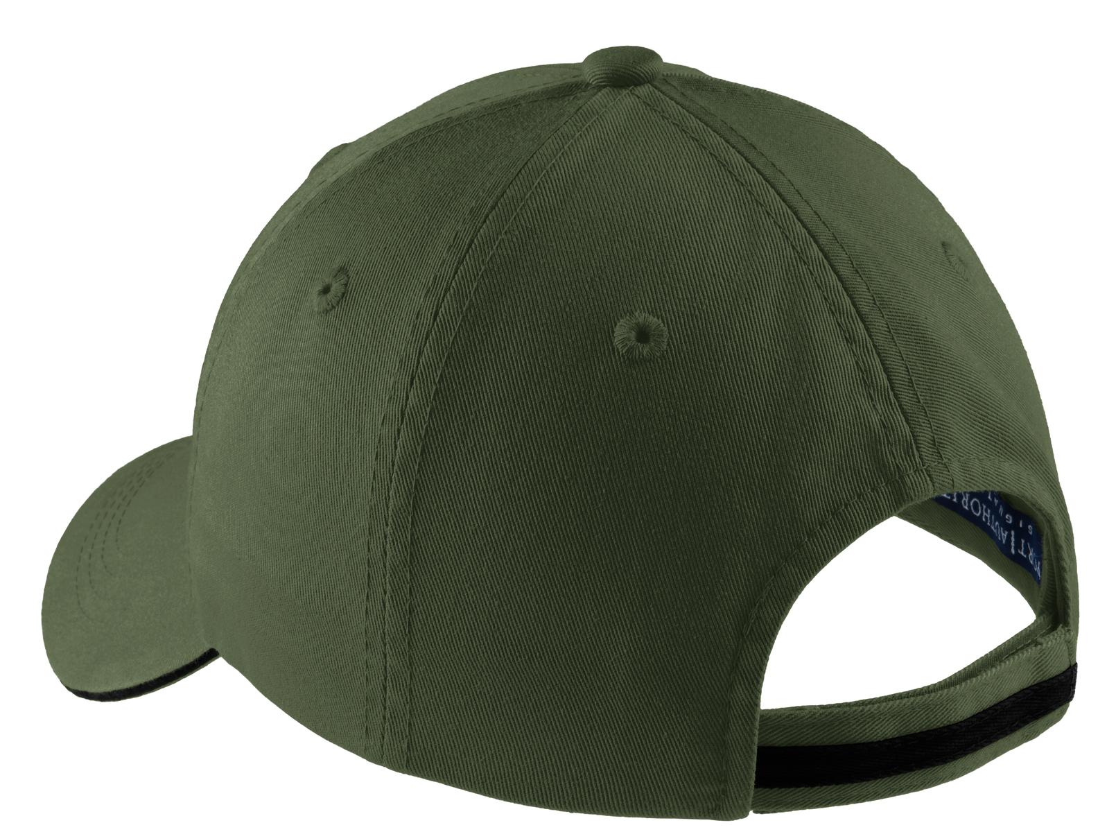 Port Authority Sandwich Bill Cap with Striped Closure. C830 - Olive/ Black - back