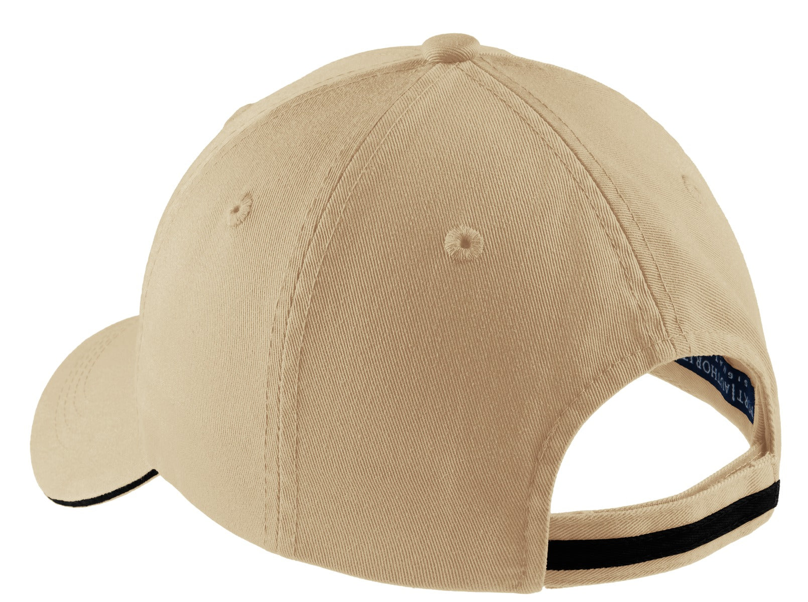 Port Authority Sandwich Bill Cap with Striped Closure. C830 - Stone/ Black - back