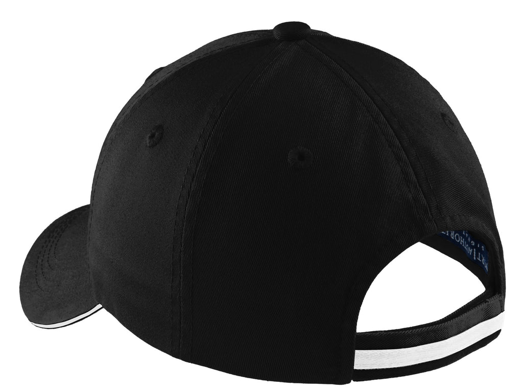 Port Authority Sandwich Bill Cap with Striped Closure. C830 - Black/ White - back