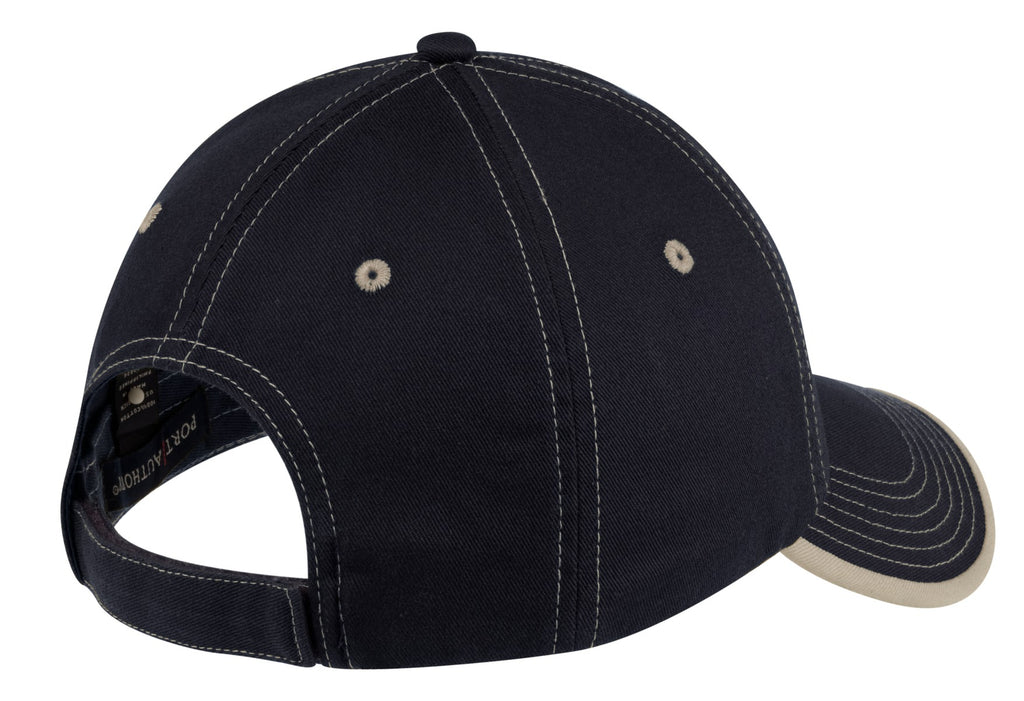 DISCONTINUED Port Authority Vintage Washed Contrast Stitch Cap. C835 - Navy/ Light Sand - back
