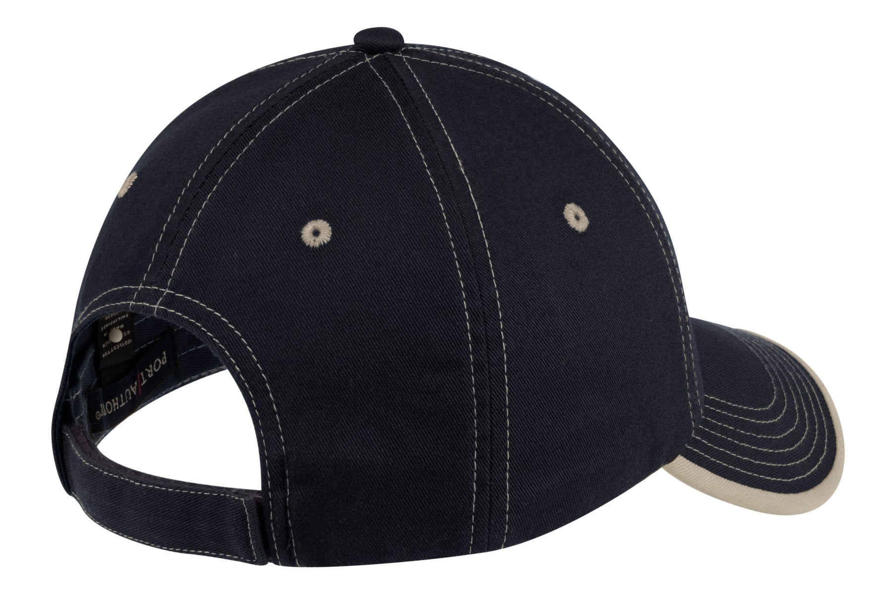 DISCONTINUED Port Authority Vintage Washed Contrast Stitch Cap. C835 - Navy/ Light Sand - back