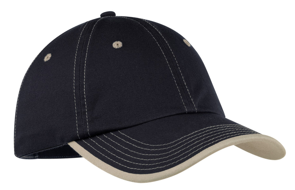 DISCONTINUED Port Authority Vintage Washed Contrast Stitch Cap. C835 - Navy/ Light Sand - front