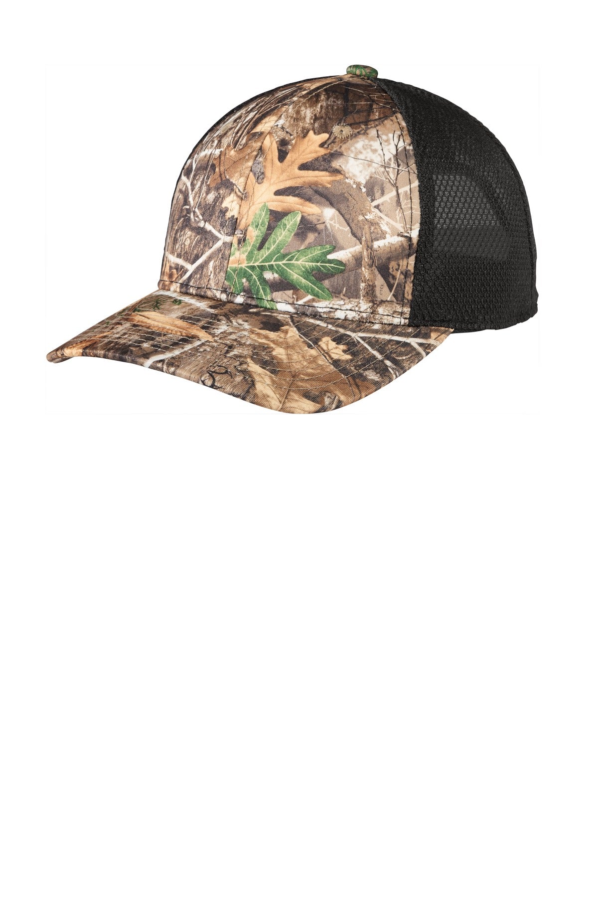 DISCONTINUED Port Authority Performance Camouflage Mesh Back Snapback Cap C892 - Realtree Edge/ Black - front