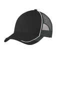 DISCONTINUED Port Authority Colorblock Mesh Back Cap. C904 - Black/ White/ Magnet - front