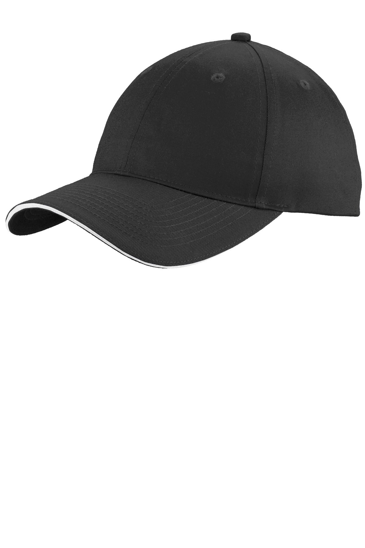 Port Authority Unstructured Sandwich Bill Cap. C919 - Black/ White - front
