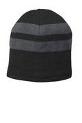 DISCONTINUED Port Authority Fleece-Lined Striped Beanie Cap. C922 - Black/ Athletic Oxford - front