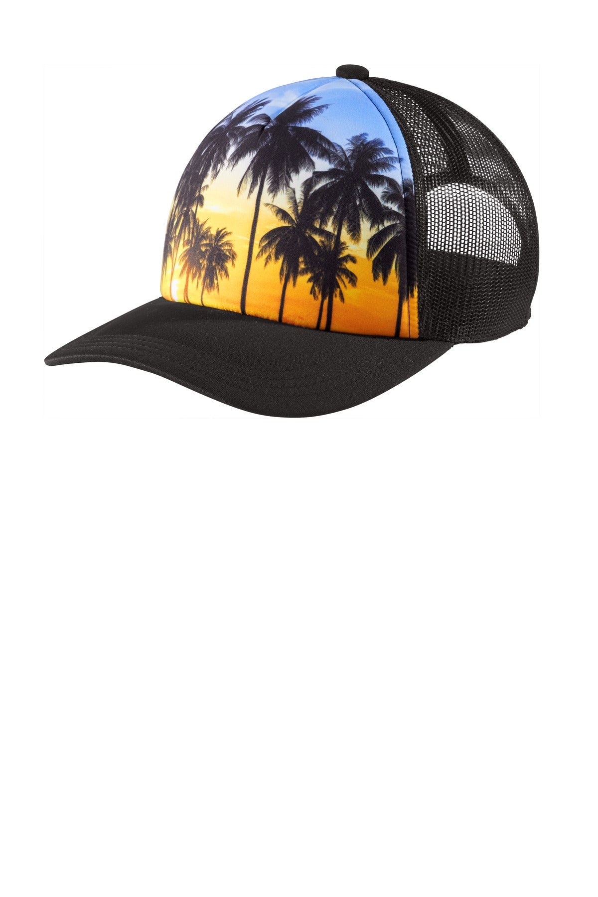 Port Authority Photo Real Snapback Trucker Cap C950 - Palm Trees - front