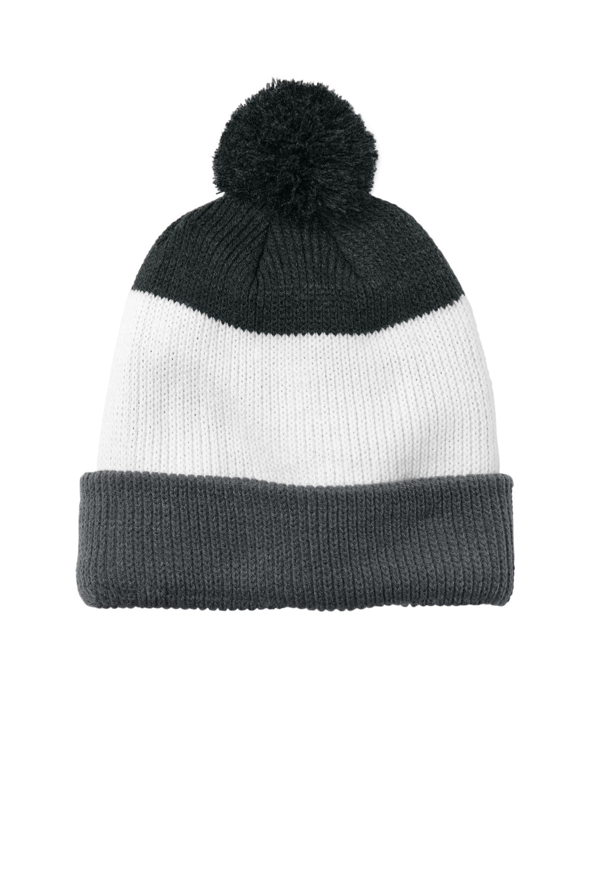 Port Authority Cozy Striped Pom Beanie C979 - Storm Grey/ Marshmallow/ Charcoal Heather - front