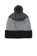 Port Authority Cozy Striped Pom Beanie C979 - Deep Black/ Gusty Grey/ Storm Grey - front