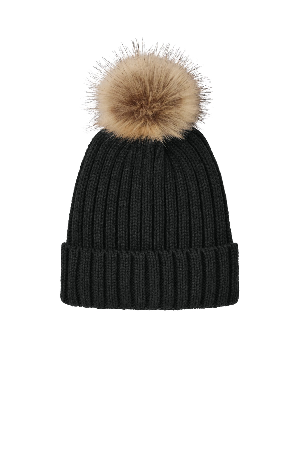 Port Authority Faux Fur Pom Beanie C990 - Deep Black - front