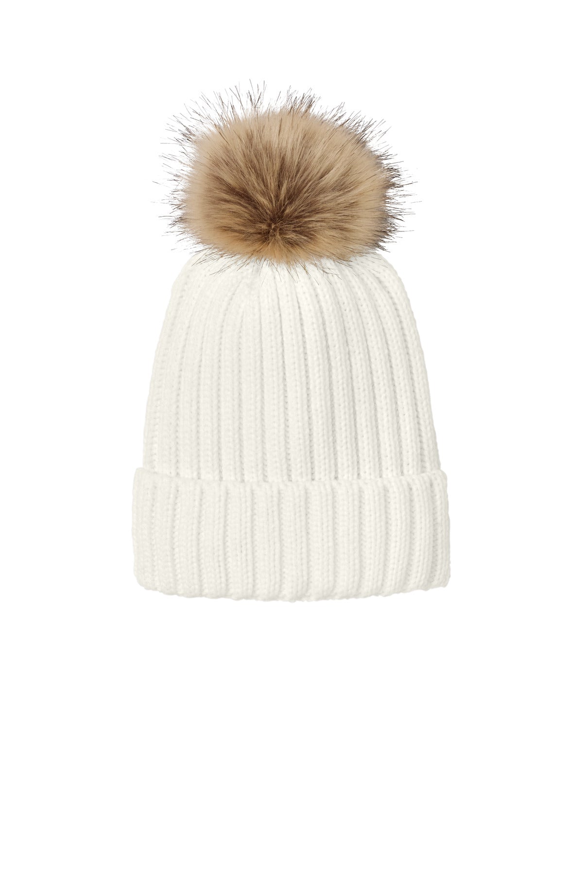 Port Authority Faux Fur Pom Beanie C990 - Marshmallow - front