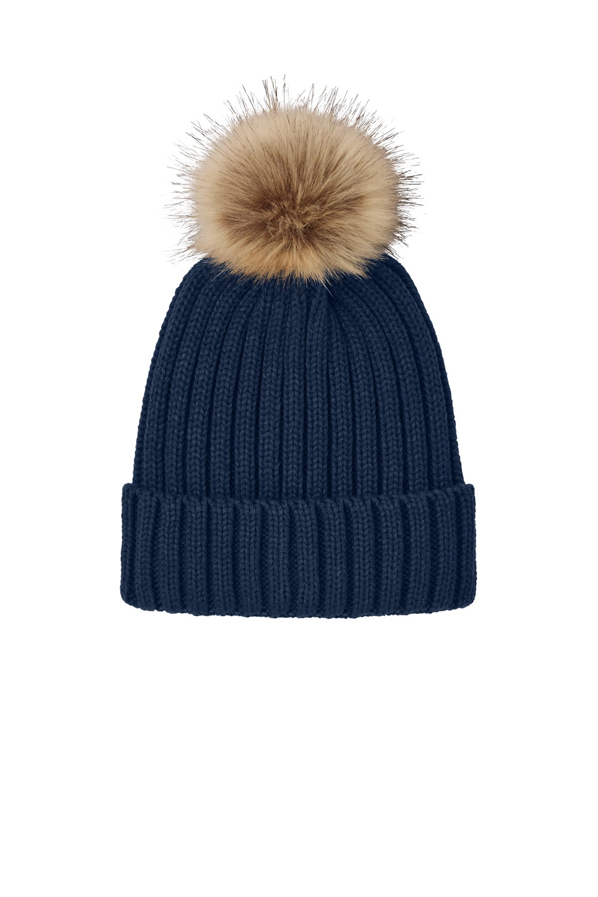 Port Authority Faux Fur Pom Beanie C990 - River Blue Navy - front