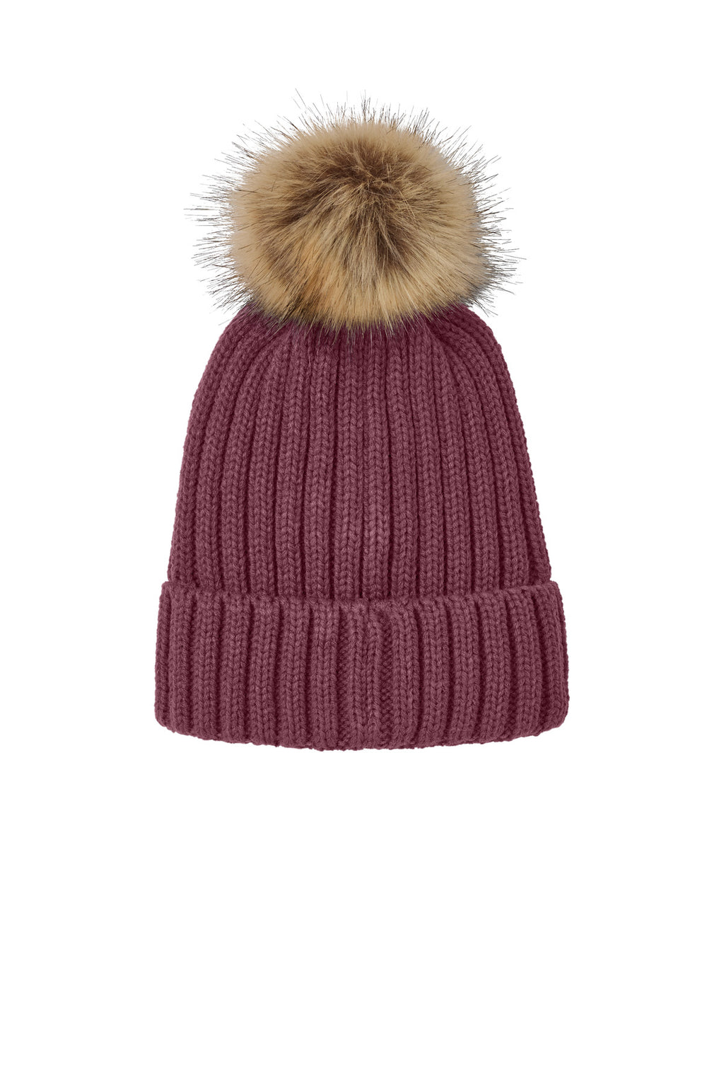 Port Authority Faux Fur Pom Beanie C990 - Rosewood - back