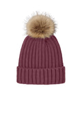 Port Authority Faux Fur Pom Beanie C990 - Rosewood - front