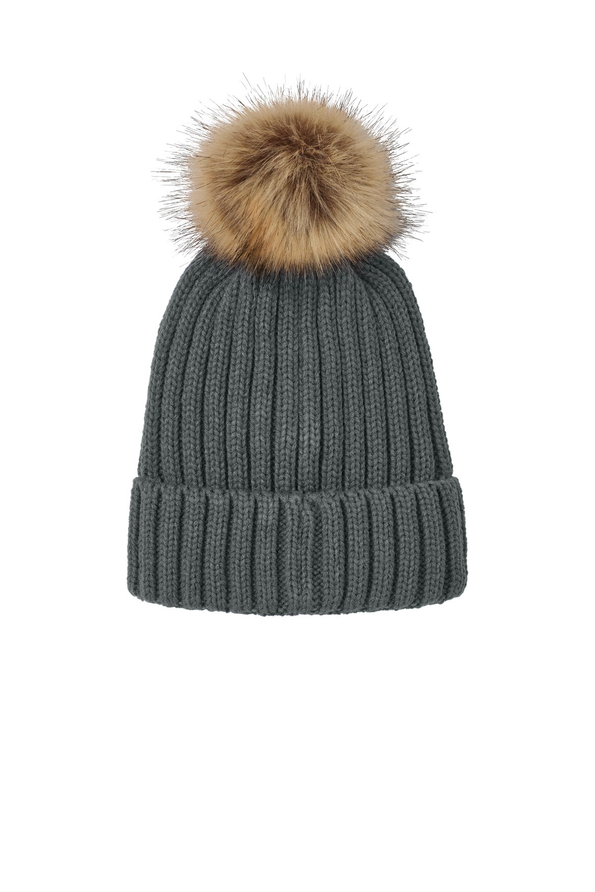 Port Authority Faux Fur Pom Beanie C990 - Storm Grey - back