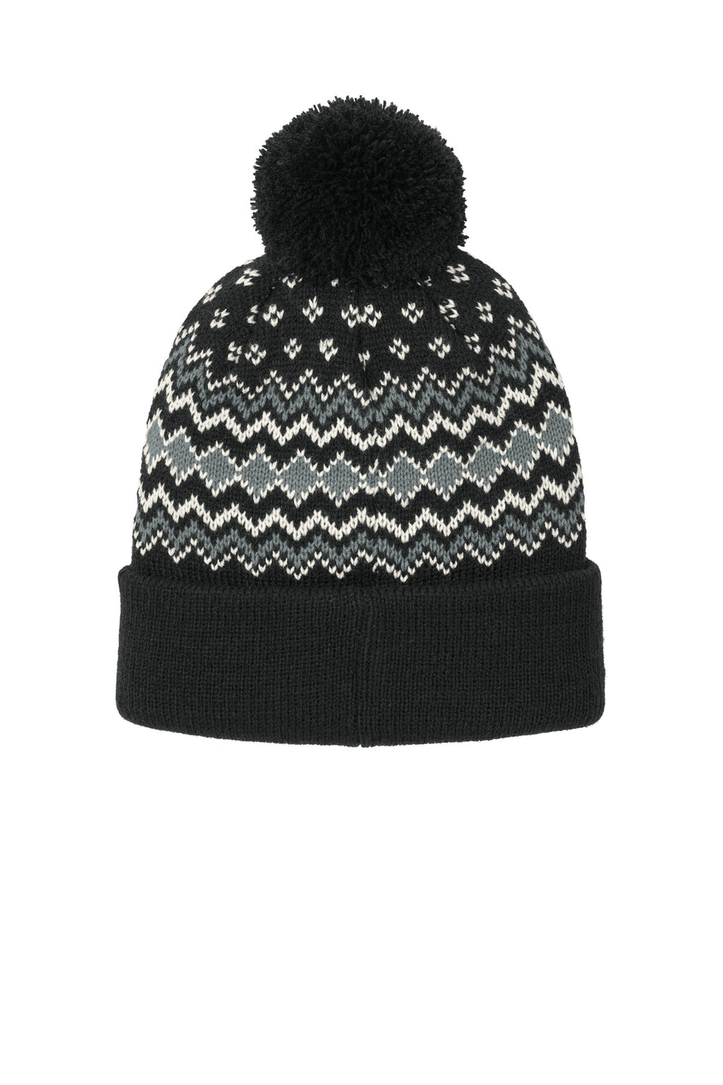 Port Authority Alpine Pom Beanie C991 - Deep Black/ Gusty Grey/ Marshmallow - back