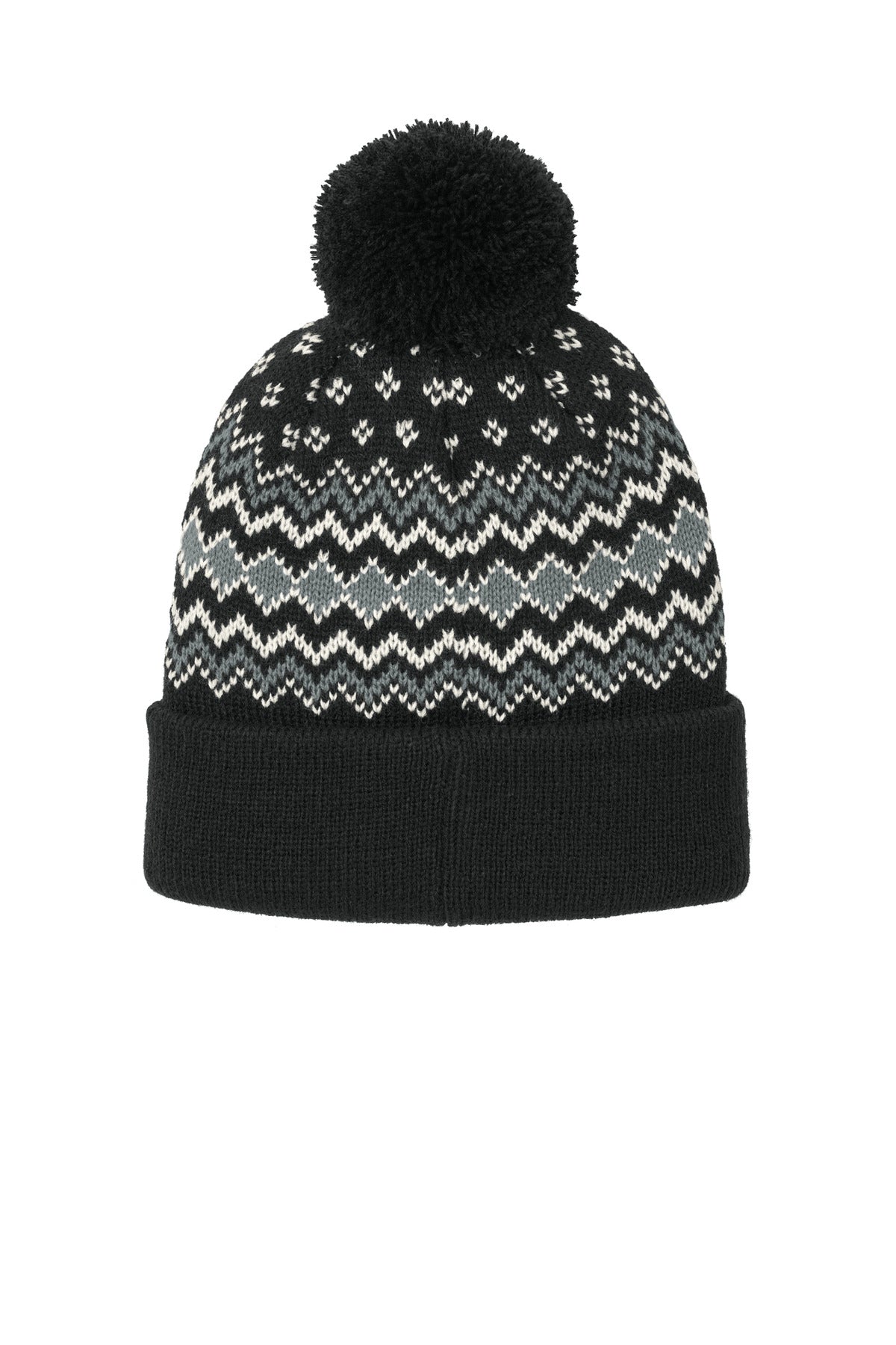 Port Authority Alpine Pom Beanie C991 - Deep Black/ Gusty Grey/ Marshmallow - back