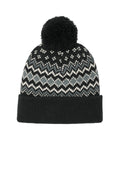Port Authority Alpine Pom Beanie C991 - Deep Black/ Gusty Grey/ Marshmallow - front