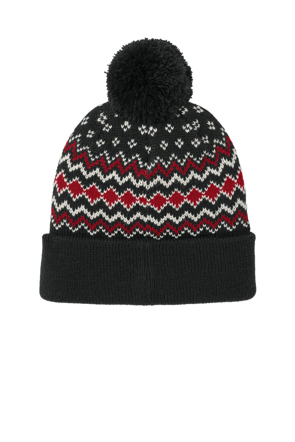 Port Authority Alpine Pom Beanie C991 - Deep Black/ Rich Red/ Marshmallow - back