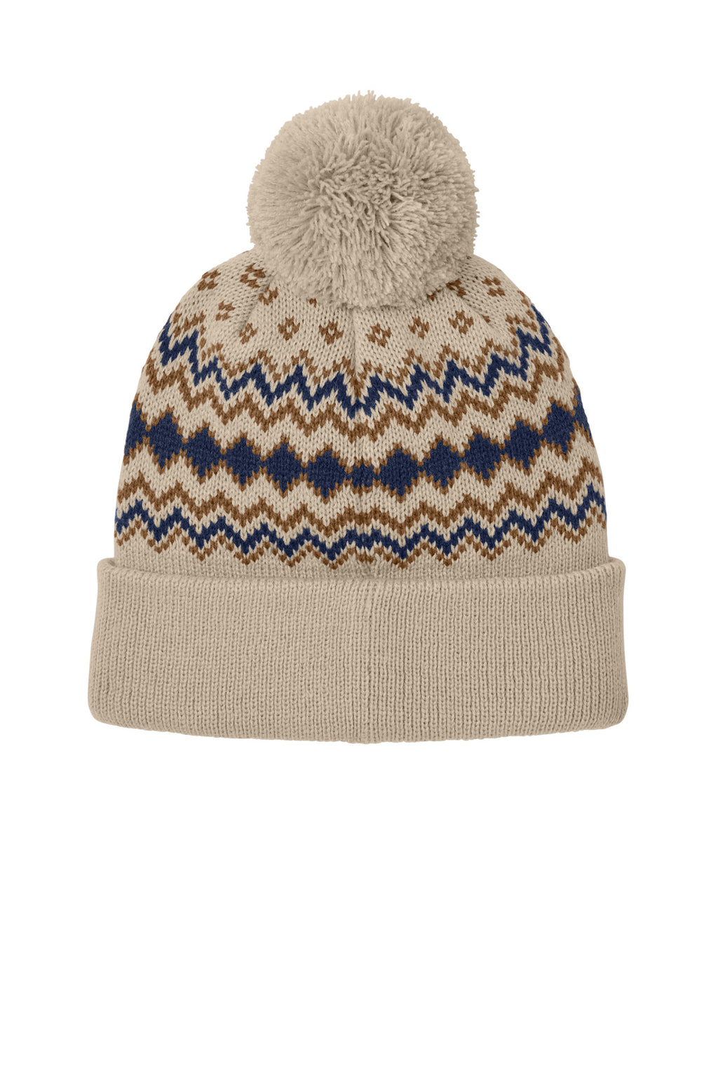 Port Authority Alpine Pom Beanie C991 - Sahara/ True Navy/ Duck Brown - back