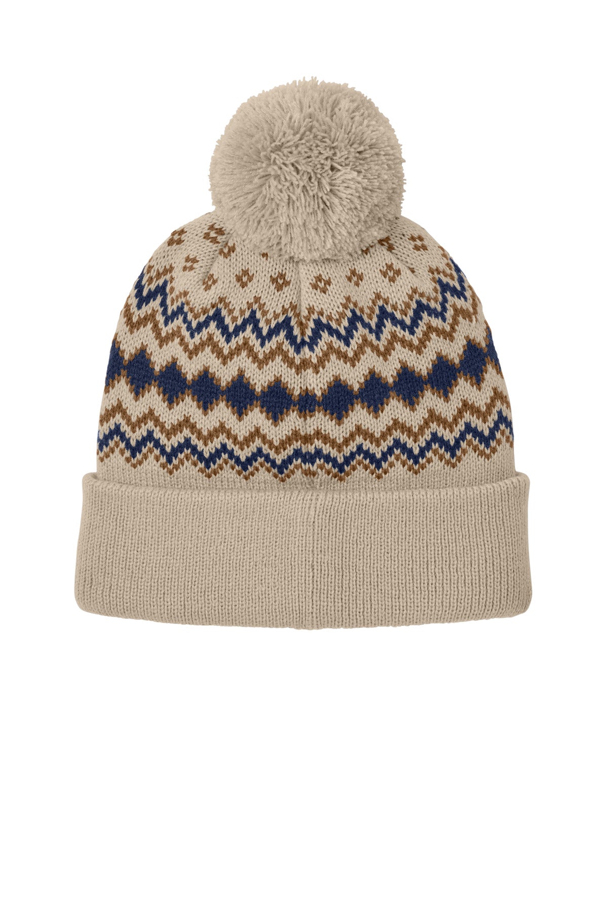 Port Authority Alpine Pom Beanie C991 - Sahara/ True Navy/ Duck Brown - back