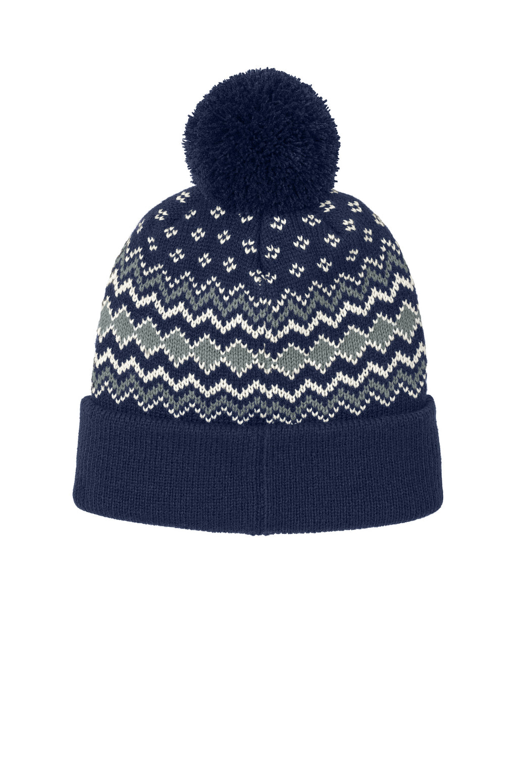 Port Authority Alpine Pom Beanie C991 - True Navy/ Gusty Grey/ Marshmallow - back