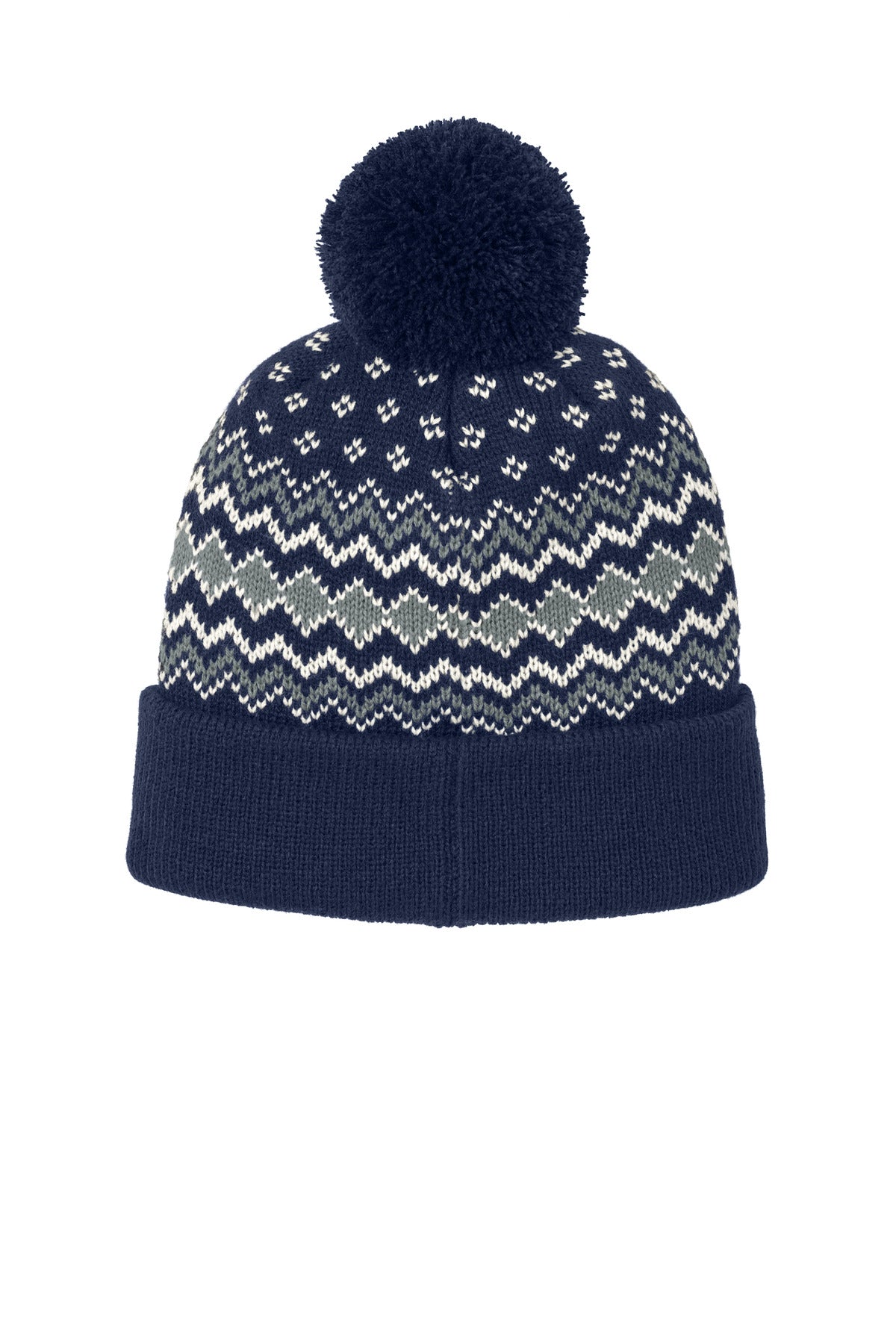 Port Authority Alpine Pom Beanie C991 - True Navy/ Gusty Grey/ Marshmallow - back