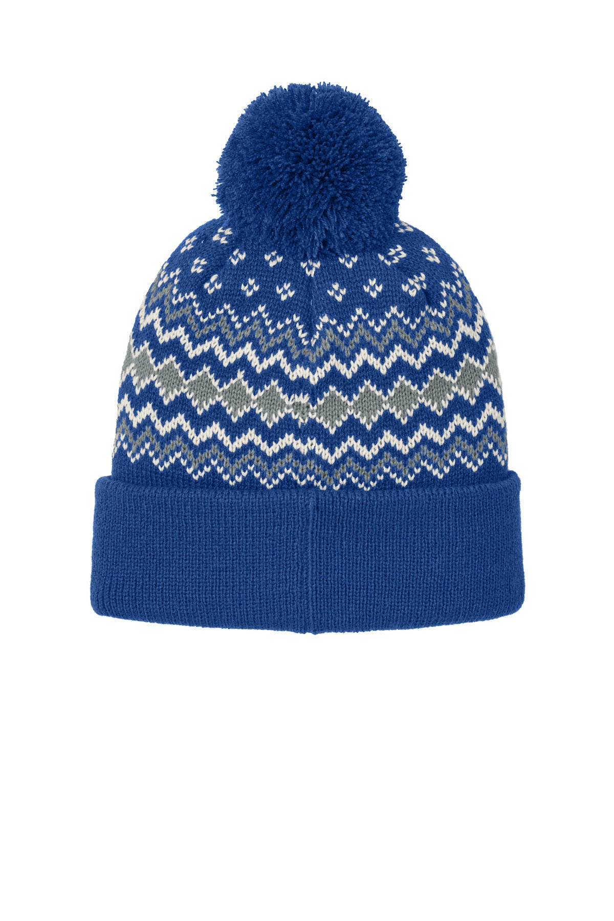 Port Authority Alpine Pom Beanie C991 - True Royal/ Gusty Grey/ Marshmallow - back