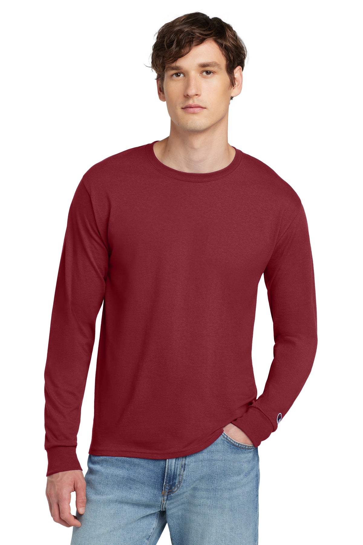 Champion Jersey Long Sleeve Tee CC8C - Cardinal - front