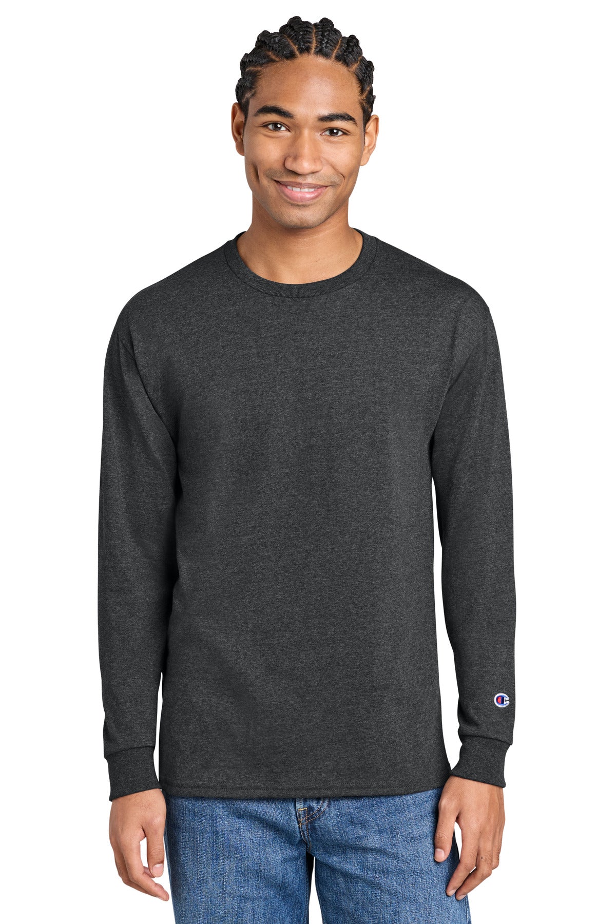 Champion Jersey Long Sleeve Tee CC8C - Charcoal Heather - front