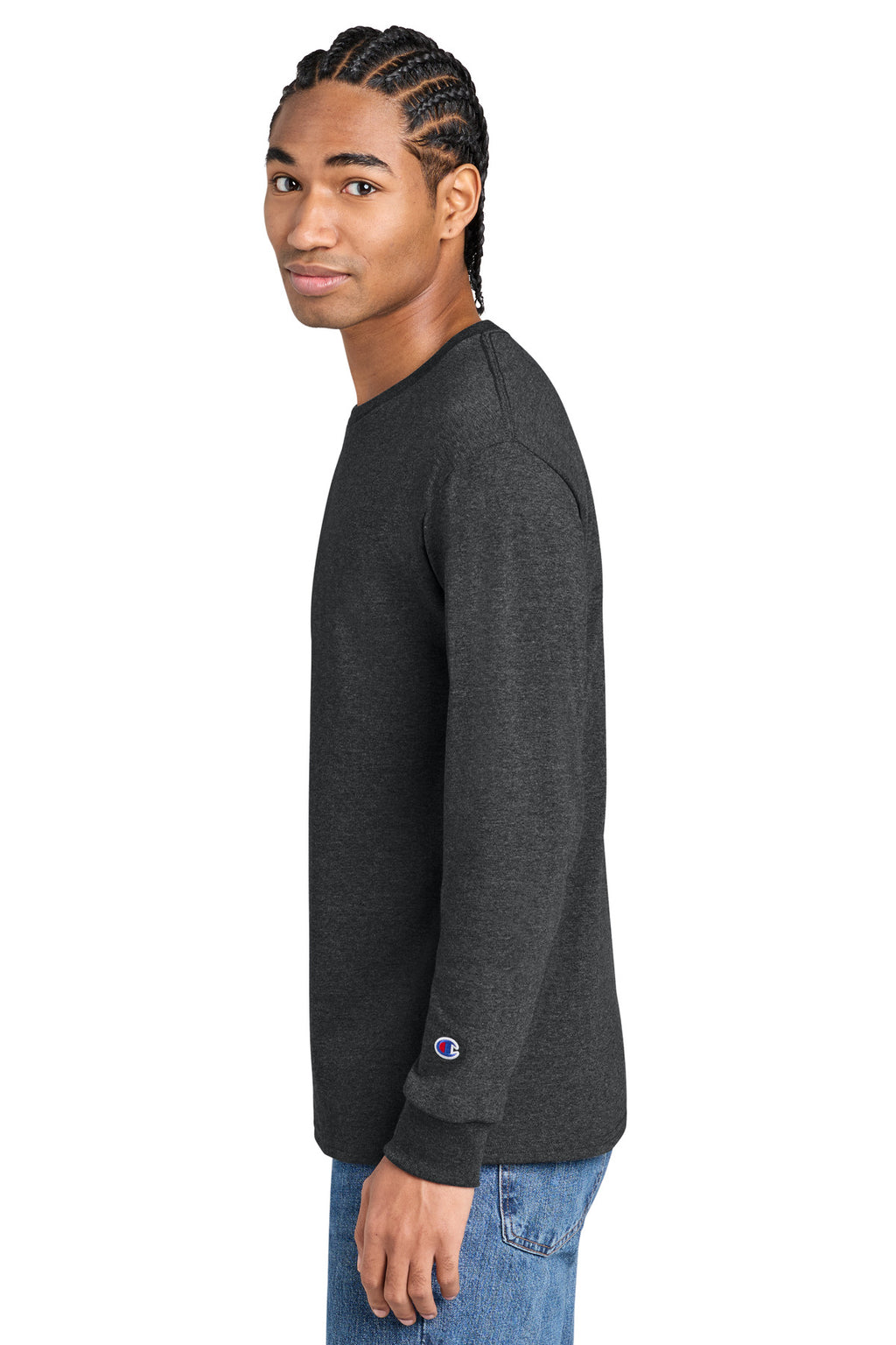 Champion Jersey Long Sleeve Tee CC8C - Charcoal Heather - side