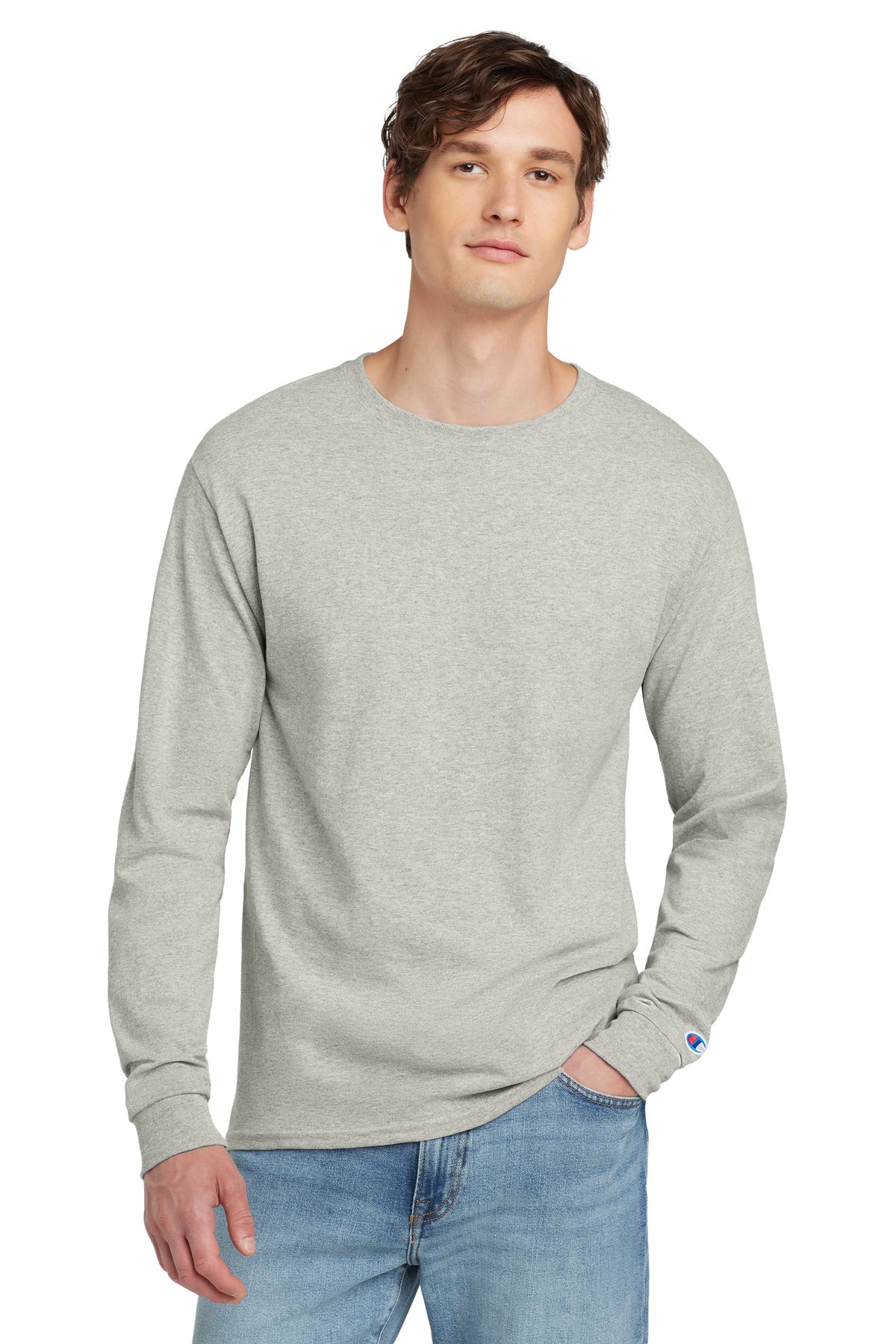 Champion Jersey Long Sleeve Tee CC8C - Oxford Grey - front