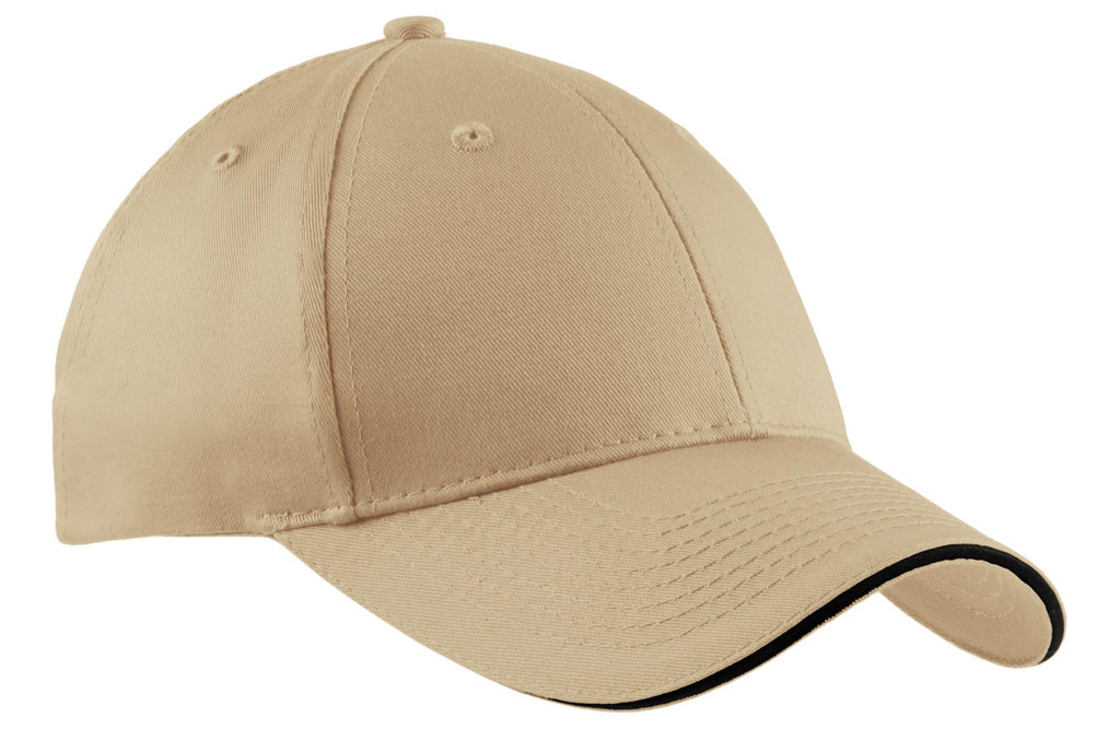 Port Authority Cotton Twill Sandwich Bill Cap. CP85 - Stone/ Black - front
