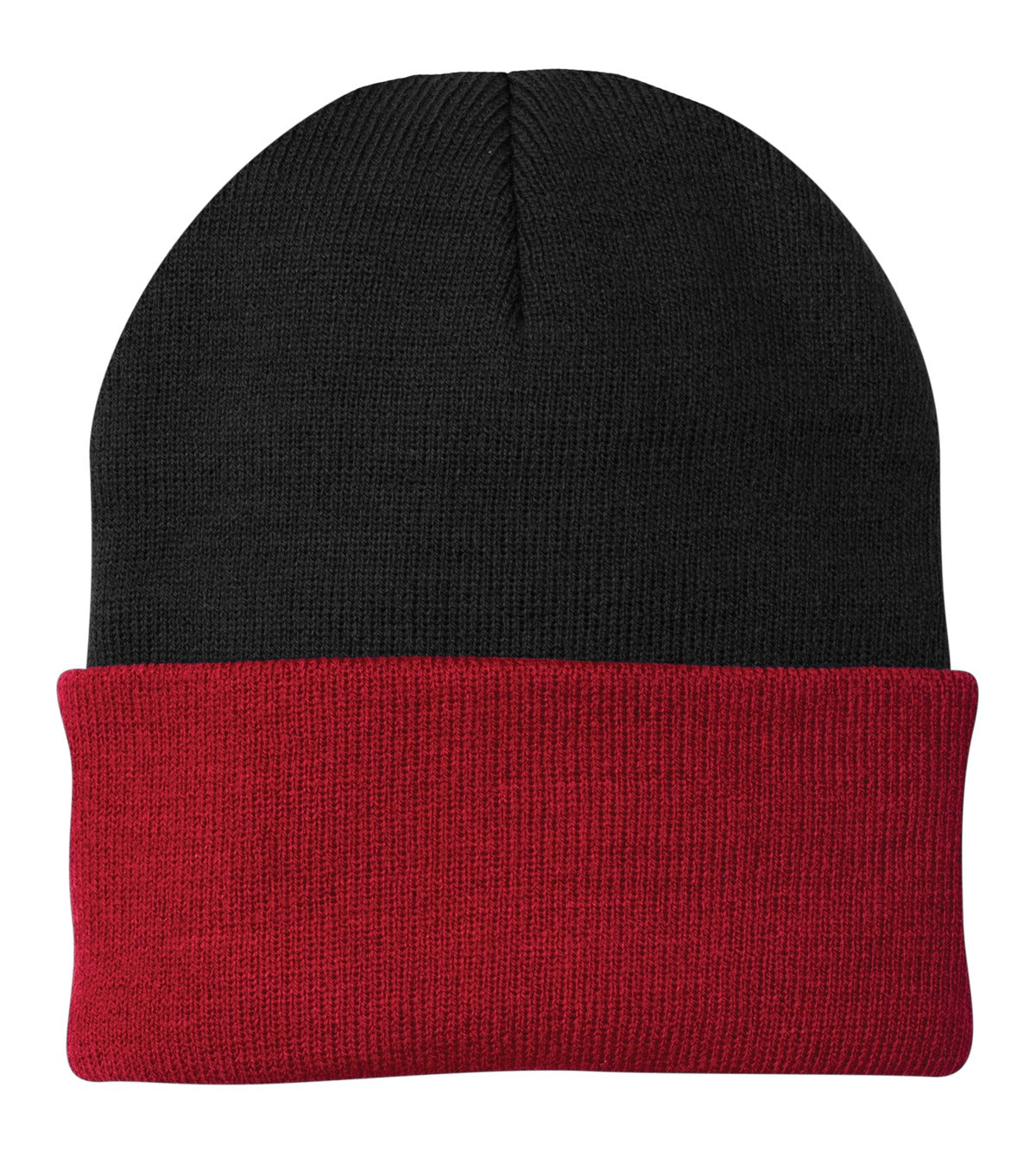 Port Authority Knit Cap. CP90 - Black/ Athletic Red - front