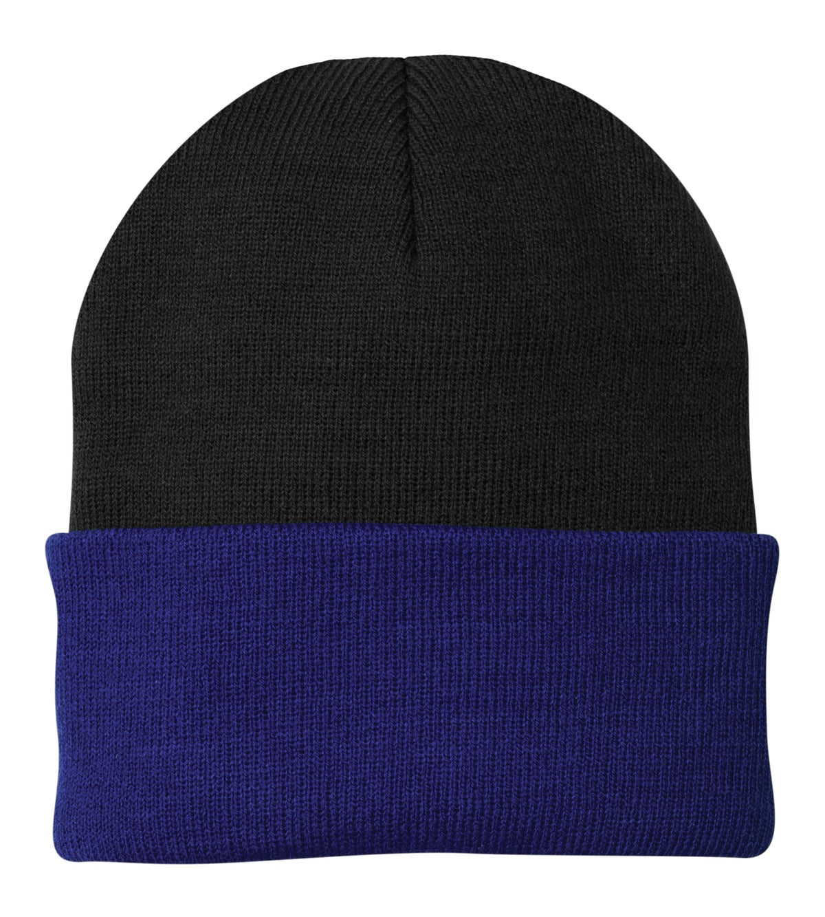 Port Authority Knit Cap. CP90 - Black/ Athletic Royal - front